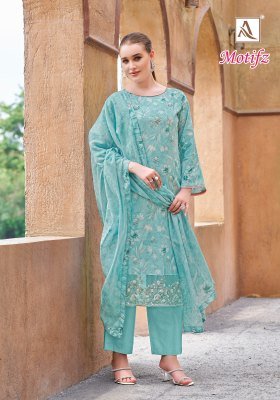 Alok Suit Motifz Unstitched Set Pure Cambric Cotton Printed Top with Foil And Hand Khatli Embroidery  Pure Cotton Bottom Pure Cotton Mal Mal Printed D kurtis catalogs