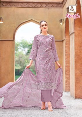 Alok Suit Motifz Unstitched Set Pure Cambric Cotton Printed Top with Foil And Hand Khatli Embroidery  Pure Cotton Bottom Pure Cotton Mal Mal Printed D kurtis catalogs