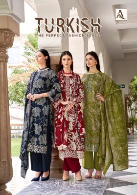 Alok Suit Turkish Premium Unstitched Dress Viscose Rayon with Fancy Embroidery And Silk Print Dupatta Wholesale dress material catalogs