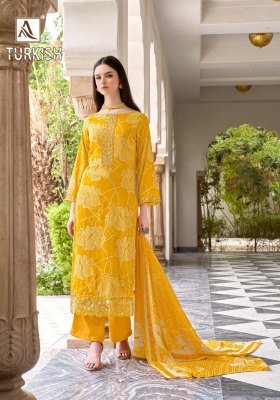 Alok Suit Turkish Premium Unstitched Dress Viscose Rayon with Fancy Embroidery And Silk Print Dupatta Wholesale dress material catalogs