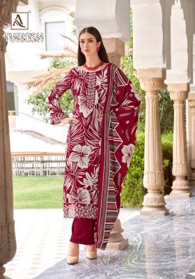 Alok Suit Turkish Premium Unstitched Dress Viscose Rayon with Fancy Embroidery And Silk Print Dupatta Wholesale dress material catalogs