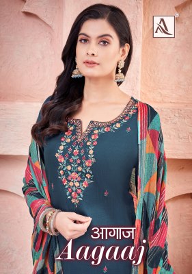 Alok suit by Aagaaz fancy embroidered printed unstitched salwar kameez catalogue Alok Suit