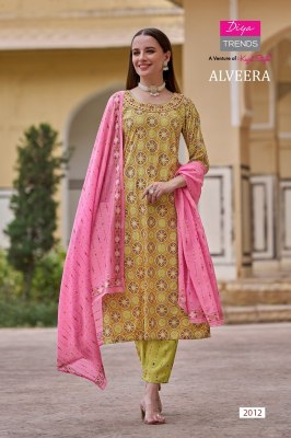 Alveera by Diya trends straight kurti pant and dupatta catalogue at low rate readymade suit catalogs