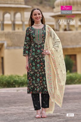 Alveera by Diya trends straight kurti pant and dupatta catalogue at low rate readymade suit catalogs