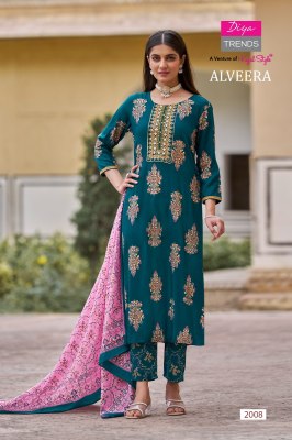 Alveera by Diya trends straight kurti pant and dupatta catalogue at low rate readymade suit catalogs