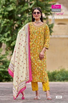 Alveera by Diya trends straight kurti pant and dupatta catalogue at low rate readymade suit catalogs