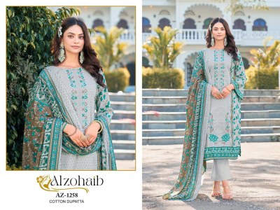 Alzohaib Designer Heavy Self Work Pure Cotton Print Unstitched Dress Material AZ,1258A,1258B,1259,1260 Wholesale dress material catalogs