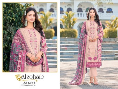 Alzohaib Designer Heavy Self Work Pure Cotton Print Unstitched Dress Material AZ,1258A,1258B,1259,1260 Wholesale dress material catalogs