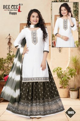 Happy by Deecee A line kurti embroidered Straight kurti with skirt and dupatta catalogue at affordable rate  readymade suit catalogs