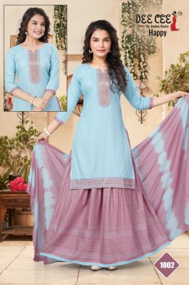 Happy by Deecee A line kurti embroidered Straight kurti with skirt and dupatta catalogue at affordable rate  readymade suit catalogs