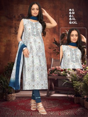 Amavi Presents Modal printed Embroidery Work Kurti Pant Dupatta Set Size Set Combo Kurti Collection  Size wise Combo Set