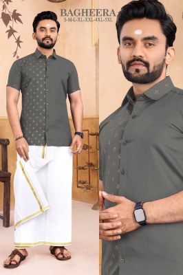 Amavi by Bagheera slub cotton gold printed mens shirt catalogue at wholesale price mens shirts