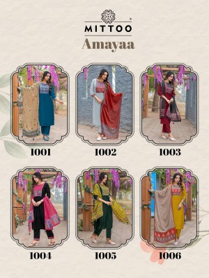 Amaya by Mittoo Handwork Embroidered Kurti pant with Dupatta collection at affordable rate readymade suit catalogs