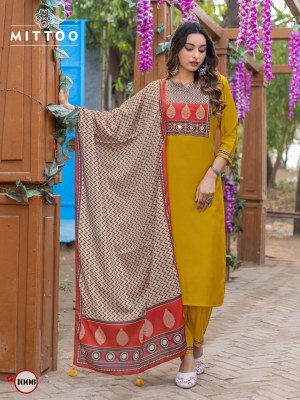 Amaya by Mittoo Handwork Embroidered Kurti pant with Dupatta collection at affordable rate readymade suit catalogs