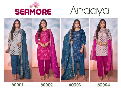 Anaaya by Seamore Roman silk embroidered kurti pant and dupatta catalogue at affordable rate readymade suit catalogs