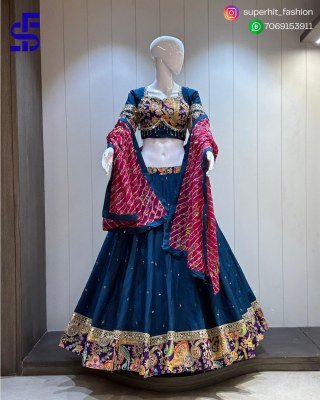 Anamika Pure Roman Silk Chaniya Choli Set with Sequin Work 10 Meter Flared Skirt with Heavy Crape Lining  Vintage Work Border  Padded Blouse  Fancy Bo Amavi