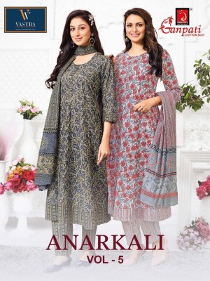 Anarkali vol 5 by Ganpati Heavy Cotton Printed Anarkali style kurti pant and dupatta catalogue at low rate wholesale catalogs