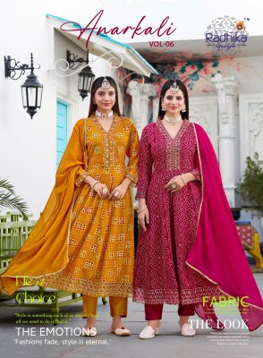 Anarkali vol 6 by Radhika Lifestyle Heavy Reyon foil printed top bottom and dupatta catalogue at affordable rate wholesale catalogs