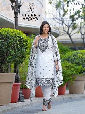 Anaya by Afsana premium silk embroidered kurti pant with dupatta catalogue at affordable rate readymade suit catalogs