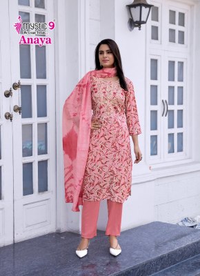 Anaya vol 1 by Mystic 9 Premium quality reyon embroidered kurti pant and dupatta collection readymade suit catalogs