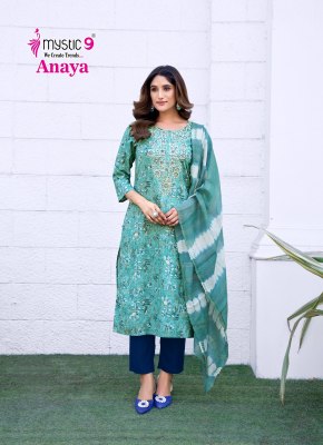 Anaya vol 1 by Mystic 9 Premium quality reyon embroidered kurti pant and dupatta collection readymade suit catalogs