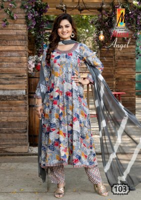 Angel by master lunch flared reyon kurti with pant and dupatta catalogue readymade suit catalogs