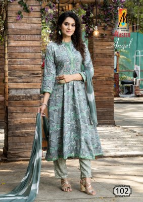 Angel by master lunch flared reyon kurti with pant and dupatta catalogue readymade suit catalogs