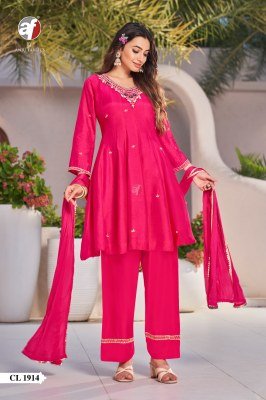 Anju CL 1914 Pure Dola Silk Short Anarkali Kurti With Dupatta Heavy Handwork Wholesale kurtis catalogs