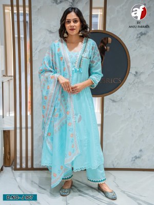 Anju D No. 907 Pure Cotton Anarkali Kurti Pant And Dupatta Set Designer Ethnic Wear Collection Wholesale kurtis catalogs