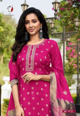 Anju D No  MT 4737 Elegant Pure Dola Silk Kurti with Jacquard Santoon Pant ANd Heavy Jacquard Handwork Dupatta Wholesale Anju Fabrics