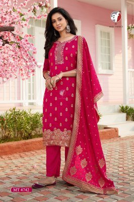 Anju D No  MT 4742 Elegant Pure Dola Silk Kurti with Jacquard Santoon Pant ANd Heavy Jacquard Handwork Dupatta Wholesale Anju Fabrics
