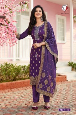 Anju D No  MT 4742 Elegant Pure Dola Silk Kurti with Jacquard Santoon Pant ANd Heavy Jacquard Handwork Dupatta Wholesale kurtis catalogs
