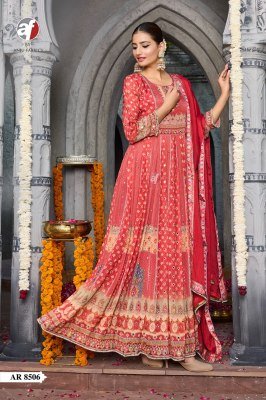 Anju Fabric Ar-8506 Pure Chinon Chiffon Anarkali Gown Kurti with Dupatta Handwork Designer Lace Wholesale wholesale catalogs