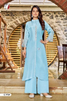 Anju Fabric G-9769 Designer Kurti Palazzo Pure Tissue Shimmer Handwork Set Wholesale 