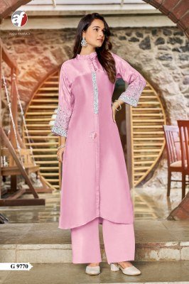 Anju Fabric G-9770 Pure Tissue Shimmer Kurti with Palazzo Heavy Handwork Designer Kurti Wholesale 
