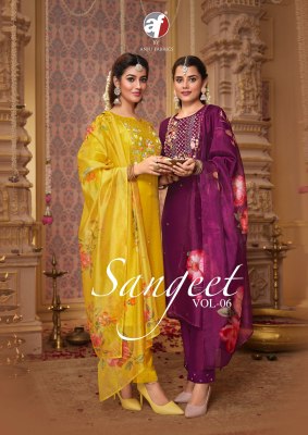 Anju Fabric Sangeet Vol 6 Fancy Designer Kurti Pant Dupatta catalogue wholesale Price  wholesale catalogs