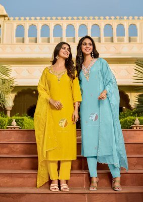 Anju Mayra Vol 7 Modal Silk Kurti Pant with Dupatta Pure Organza Handwork Set Wholesale Product kurtis catalogs