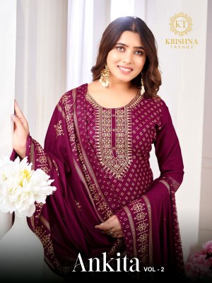 Ankita vol 2 by Krishna trendz reyon foil printed readymade suit catalogue Krishna Trendz