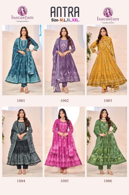 Antra by Isavasyam corporation designer flared anarkali printed suit catalogue readymade suit catalogs