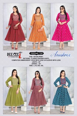 Anushree by Deecee Rayon printed flared feeding kurti collection at affordable rate kurtis catalogs