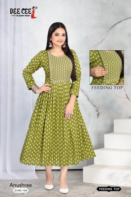 Anushree by Deecee Rayon printed flared feeding kurti collection at affordable rate kurtis catalogs