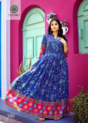 Aradhna Bandhani Vol 4 Rayon Printed Long Gown Kurti catalogue wholesaler exporter  kurtis catalogs