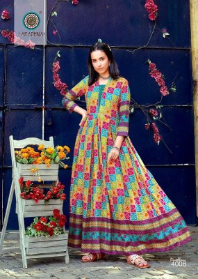 Aradhna Bandhani Vol 4 Rayon Printed Long Gown Kurti catalogue wholesaler exporter  kurtis catalogs