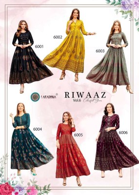 Aradhna riwaaz vol 6 rayon printed long gown stylish anarkali Kurti catalogue  kurtis catalogs