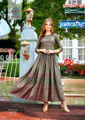 Aradhna riwaaz vol 6 rayon printed long gown stylish anarkali Kurti catalogue  kurtis catalogs