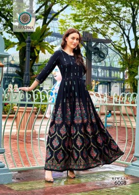 Aradhna riwaaz vol 6 rayon printed long gown stylish anarkali Kurti catalogue  kurtis catalogs