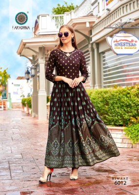 Aradhna riwaaz vol 6 rayon printed long gown stylish anarkali Kurti catalogue  kurtis catalogs