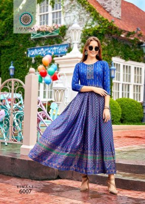 Aradhna riwaaz vol 6 rayon printed long gown stylish anarkali Kurti catalogue  kurtis catalogs