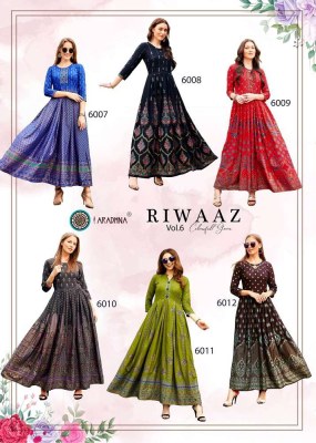 Aradhna riwaaz vol 6 rayon printed long gown stylish anarkali Kurti catalogue  kurtis catalogs