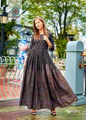 Aradhna riwaaz vol 6 rayon printed long gown stylish anarkali Kurti catalogue  kurtis catalogs